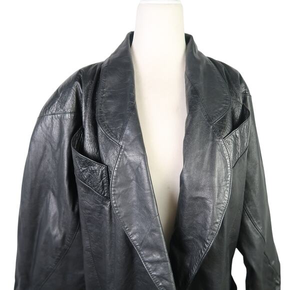 Vintage 80s Switzer's Black Leather Dolman Sleeve Jacket Womens M - Picture 2 of 10